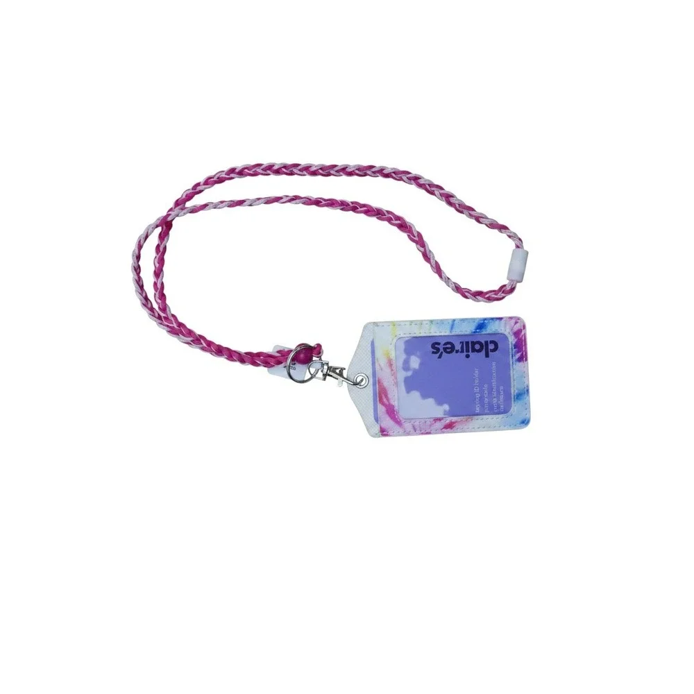Claire's ID Holder Lanyard Girls OS Multi Color New Tie Dye Braided Cord